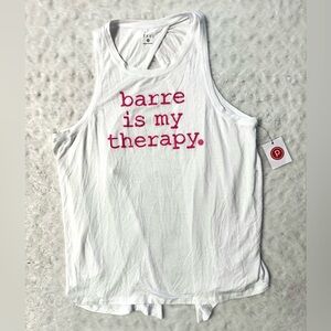 NWT- TAVI White “Barre Is My Therapy” Open Back Tank Top